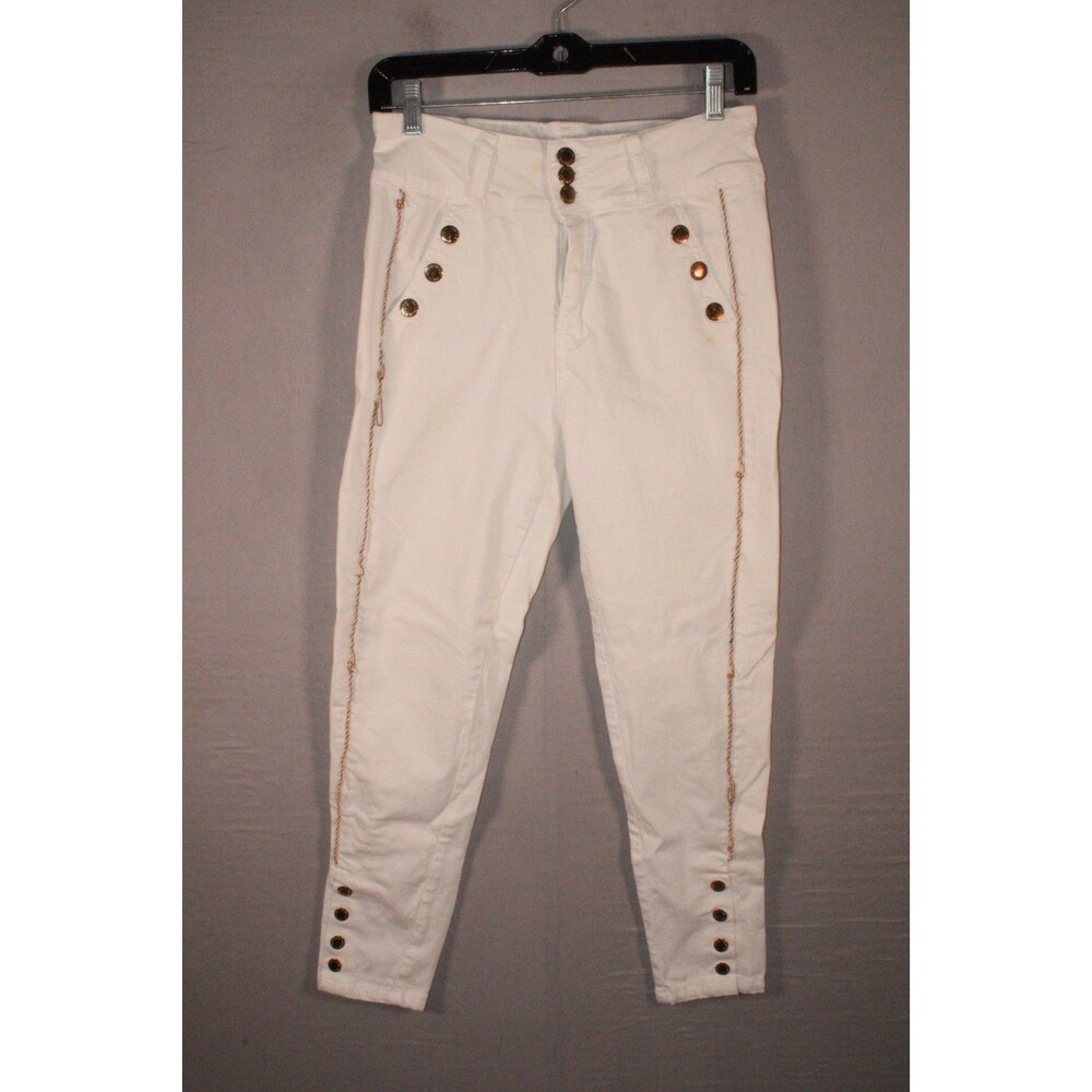 Roberto Cavalli for Falabella Women’s White Skinny Pants Size 10 Gold Embellishe